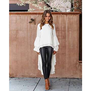 PRETTYGARDEN Women's Lantern Long Sleeve Round Neck High Low Asymmetrical Irregular Hem Casual Tops Blouse Shirt Dress