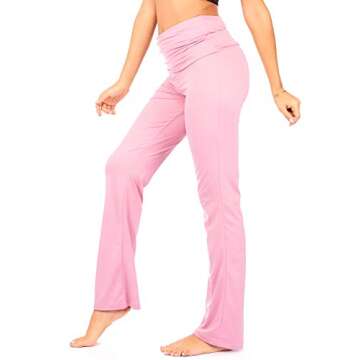 DEAR SPARKLE Fold Over Yoga Lounge Stretch Pants Women | Contrasting High Waist Loose Pregnancy Pant Plus (P8) (Pink F, X-Large)
