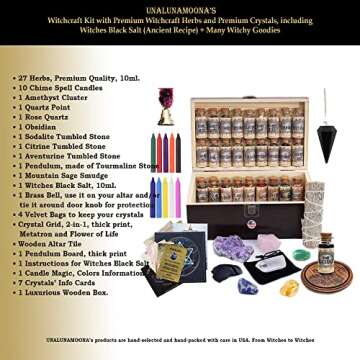 UnaLunaMoona Witchcraft Kit - Starter Set with Crystals, Herbs & Tools