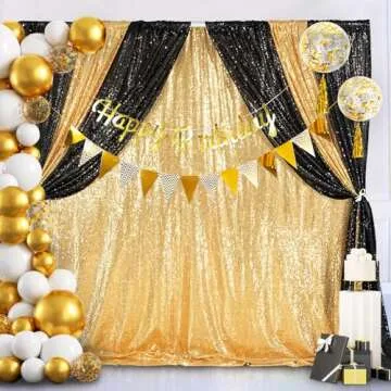 7ft x 7ft Gold Sequin Backdrop Curtain Glitter Photo Booth Backdrop for Wedding Birthday Baby Shower Event Decorations