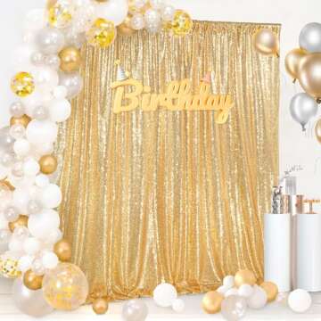7ft x 7ft Gold Sequin Backdrop Curtain Glitter Photo Booth Backdrop for Wedding Birthday Baby Shower Event Decorations