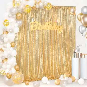 7ft x 7ft Gold Sequin Backdrop Curtain Glitter Photo Booth Backdrop for Wedding Birthday Baby Shower Event Decorations
