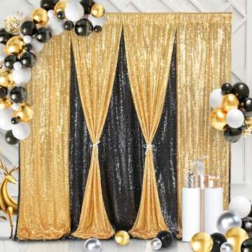 7ft x 7ft Gold Sequin Backdrop Curtain Glitter Photo Booth Backdrop for Wedding Birthday Baby Shower Event Decorations