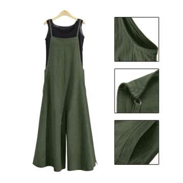 YESNO Women Casual Loose Long Bib Pants Wide Leg Jumpsuits Baggy Cotton Rompers Overalls with Pockets (L PZZTYP2 Dark Army Green)