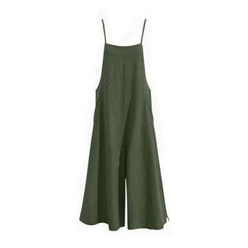 YESNO Women Casual Loose Long Bib Pants Wide Leg Jumpsuits Baggy Cotton Rompers Overalls with Pockets (L PZZTYP2 Dark Army Green)