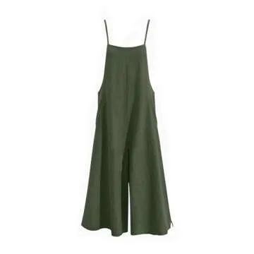 YESNO Women Casual Loose Long Bib Pants Wide Leg Jumpsuits Baggy Cotton Rompers Overalls with Pockets (L PZZTYP2 Dark Army Green)