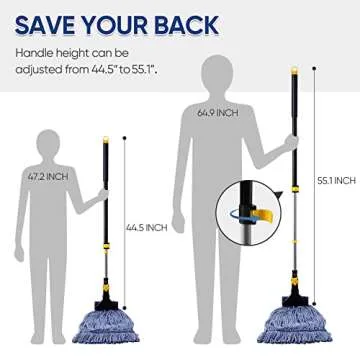 Yocada Looped-End String Wet Mop Heavy Duty Cotton Mop Commercial Industrial Grade Telescopic Iron Pole Jaw Clamp Floor Cleaning 55.1 inch