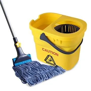 Yocada Looped-End String Wet Mop Heavy Duty Cotton Mop Commercial Industrial Grade Telescopic Iron Pole Jaw Clamp Floor Cleaning 55.1 inch