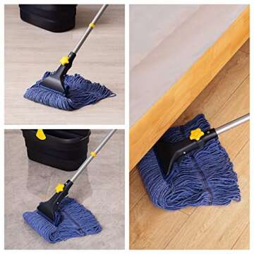 Yocada Looped-End String Wet Mop Heavy Duty Cotton Mop Commercial Industrial Grade Telescopic Iron Pole Jaw Clamp Floor Cleaning 55.1 inch