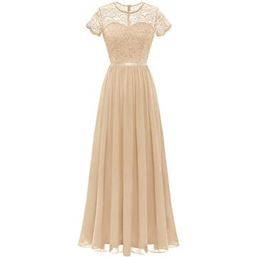 Dressystar Women Long Formal Dress Floral Lace Short Sleeve Bridesmaid Elegant Wedding Party Gown