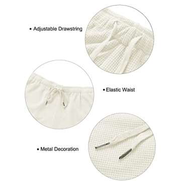 ZESICA Women's Waffle Knit Pajama Set Short Sleeve Top and Shorts Loungewear Athletic Tracksuits with Pockets,Cream,Small