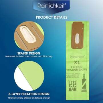 1 Pack（8 Bags）Vacuum Cleaner Bags For Oreck type CC vacuum bags,XL.Fit All Oreck XL Upright Vacuum