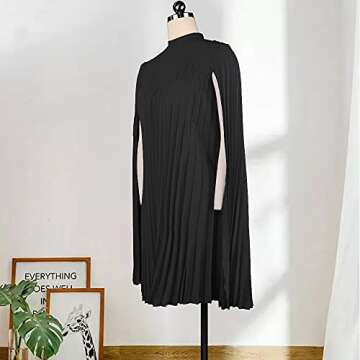 AOMEI Women's Stand Collar Pleated Cape Sleeve Loose Knee Length Dress Plus Size(Black,XXL)