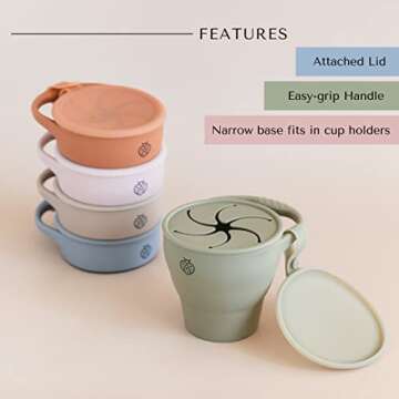 Boppabug | Toddler Snack Cup with Attached Lid | Collapsible Silicone Snack Container | Toddler Spill Proof Snack Catcher (Sage)