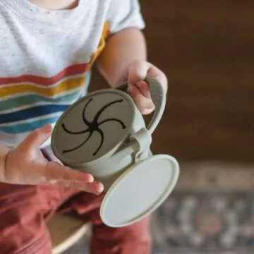Boppabug | Toddler Snack Cup with Attached Lid | Collapsible Silicone Snack Container | Toddler Spill Proof Snack Catcher (Sage)