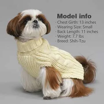 KYEESE Dog Sweaters for Small Dogs Turtleneck Dog Cable Knit Pet Sweater with Golden Thread for Cold Weather, Beige, Medium