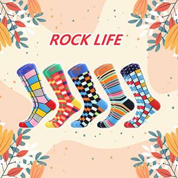 BISOUSOX Mens Dress Socks Funny Fun Colorful Crazy Funky Crew Socks for Men Novelty Happy Cotton Siz...