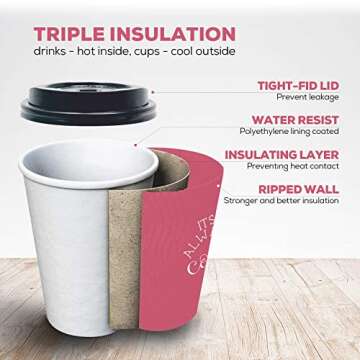 Basalla 12 Oz Disposable Coffee Cups with Lids 100 Pack