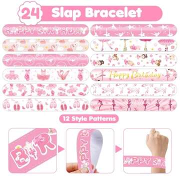 48PCS Ballerina Party Favors - 24PCS Tattoos & 24PCS Slap Bracelets - Birthday Party Supplies, Gifts, Classroom Prizes, Carnival Rewards, Christmas Decorations for Girls & Boys