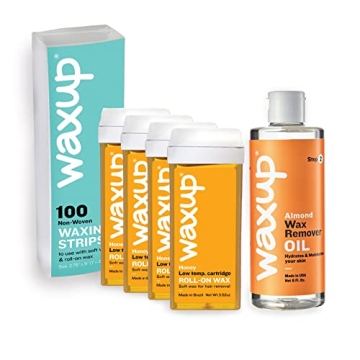 waxup Honey Roll On Wax Refill, Honey Roller Wax 4 Pack, 100 Waxing Strips, Almond Oil Wax Remover, ...