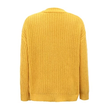 Stylish Women's V Neck Chunky Knit Cardigan in Yellow
