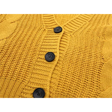 Stylish Women's V Neck Chunky Knit Cardigan in Yellow