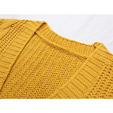 Stylish Women's V Neck Chunky Knit Cardigan in Yellow