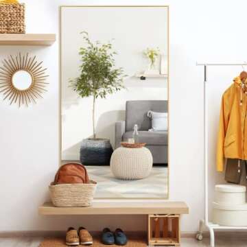 NeuType Large Full Length Mirror 59"x36" Bedroom Mirror Aluminum Alloy Frame Floor Mirror Wall-Mount...