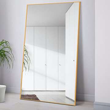 NeuType Large Full Length Mirror 59"x36" Bedroom Mirror Aluminum Alloy Frame Floor Mirror Wall-Mounted Mirror for Living Room, Bedroom, Hanging or Leaning Against Wall, Golden