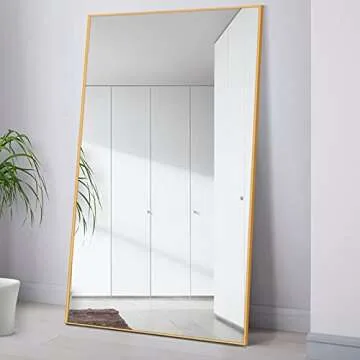 NeuType Large Full Length Mirror 59"x36" Bedroom Mirror Aluminum Alloy Frame Floor Mirror Wall-Mounted Mirror for Living Room, Bedroom, Hanging or Leaning Against Wall, Golden
