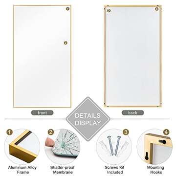 NeuType Large Full Length Mirror 59"x36" Bedroom Mirror Aluminum Alloy Frame Floor Mirror Wall-Mounted Mirror for Living Room, Bedroom, Hanging or Leaning Against Wall, Golden