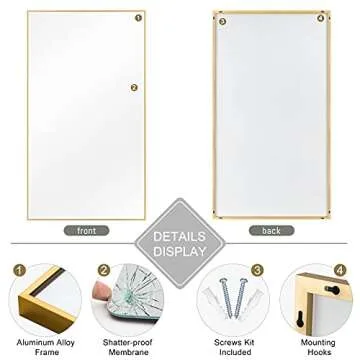 NeuType Large Full Length Mirror 59"x36" Bedroom Mirror Aluminum Alloy Frame Floor Mirror Wall-Mounted Mirror for Living Room, Bedroom, Hanging or Leaning Against Wall, Golden