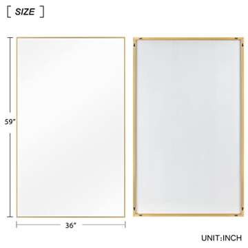 NeuType Large Full Length Mirror 59"x36" Bedroom Mirror Aluminum Alloy Frame Floor Mirror Wall-Mounted Mirror for Living Room, Bedroom, Hanging or Leaning Against Wall, Golden