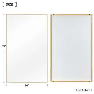 NeuType Large Full Length Mirror 59"x36" Bedroom Mirror Aluminum Alloy Frame Floor Mirror Wall-Mounted Mirror for Living Room, Bedroom, Hanging or Leaning Against Wall, Golden