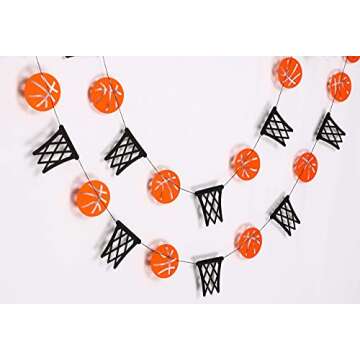 Basketball and Basketball Hoop Garland Party Banners Sports Theme Party Hanging Decorations Basketball Paper Garland Basketball Birthday Party Slam Dunk Party March Madness Party Decoration