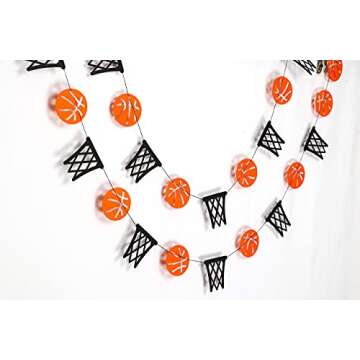 Basketball and Basketball Hoop Garland Party Banners Sports Theme Party Hanging Decorations Basketball Paper Garland Basketball Birthday Party Slam Dunk Party March Madness Party Decoration