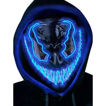Quanquer Halloween Mask Scary Led Light Up Mask with 3 Lighting Modes EL Wire for Festival Cosplay, ...