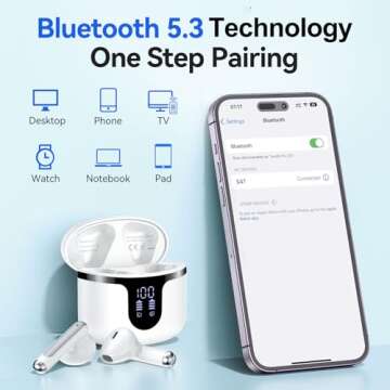 BHNYBWUL Wireless Earbuds Bluetooth 5.3 Headphones 2025 New 40Hrs Playtime Bluetooth Earbuds Hi-Fi Stereo 4 ENC Mics, Wireless Headphones IPX7 Waterproof Ear Buds LED Display USB-C, White