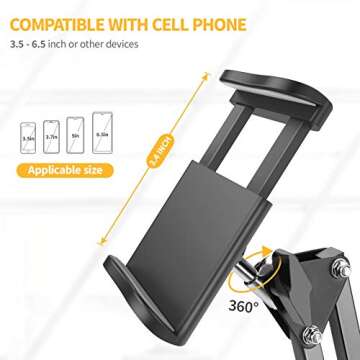Universal Cell Phone Clip Holder Clamp Mount Flexible 360° Rotation,Long Arm Bracket for 3.5-6.5in ...
