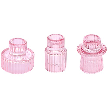 Vixdonos Pink Candlestick Holders Set of 3 Glass Candle Holders