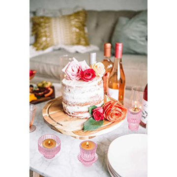 Vixdonos Pink Candlestick Holders Set of 3 Glass Candle Holders