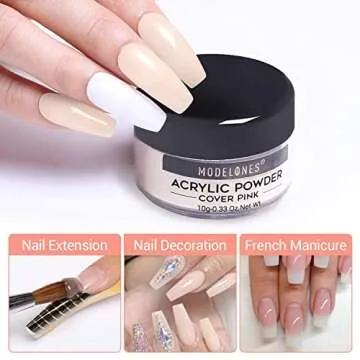 MODELONES Acrylic Powder with Professional Liquid Monomer for Nail Extension Clear/White/Nude All in One Kit with Carrier Bag Acrylic Nail Brush Nail Form No Need Nail Lamp, MMA Free Monomer