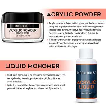 MODELONES Acrylic Powder with Professional Liquid Monomer for Nail Extension Clear/White/Nude All in One Kit with Carrier Bag Acrylic Nail Brush Nail Form No Need Nail Lamp, MMA Free Monomer