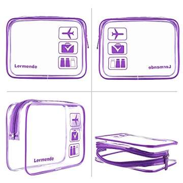 Lermende 2pcs/pack Clear Toiletry Bag TSA Approved Travel Carry On Airport Airline Compliant Bag Quart Sized 3-1-1 Kit Luggage Pouch (Purple)