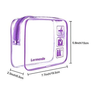 Lermende 2pcs/pack Clear Toiletry Bag TSA Approved Travel Carry On Airport Airline Compliant Bag Quart Sized 3-1-1 Kit Luggage Pouch (Purple)