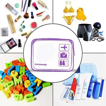 Lermende 2pcs/pack Clear Toiletry Bag TSA Approved Travel Carry On Airport Airline Compliant Bag Quart Sized 3-1-1 Kit Luggage Pouch (Purple)