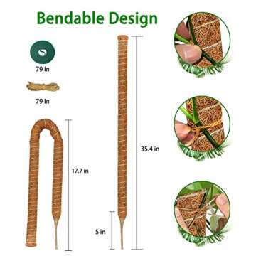 JJGoo 【4 Pack】 Tall Moss Pole,35.4 inch Bendable Plant Poles for Plants Monstera, Plant Sticks Support to Train Indoor Plants to Grow Upwards, Handmade Plant Stakes for Climbing Plants