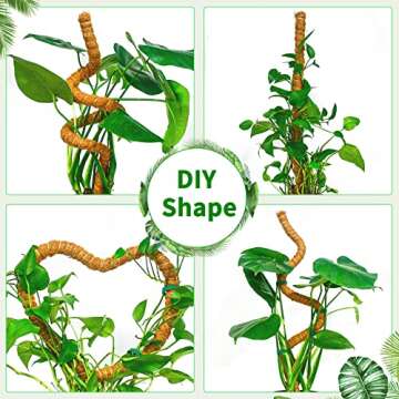 JJGoo 【4 Pack】 Tall Moss Pole,35.4 inch Bendable Plant Poles for Plants Monstera, Plant Sticks Support to Train Indoor Plants to Grow Upwards, Handmade Plant Stakes for Climbing Plants