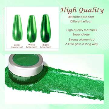 Laza Chrome Nail Powder Mirror Effect Metallic Dust Holographic Glitter Glazed Manicure Decoration Reflective Pigment for DIY Gel Polish Nail Art, Resin Craft, Gifts - Green