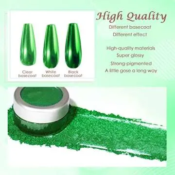 Laza Chrome Nail Powder Mirror Effect Metallic Dust Holographic Glitter Glazed Manicure Decoration Reflective Pigment for DIY Gel Polish Nail Art, Resin Craft, Gifts - Green